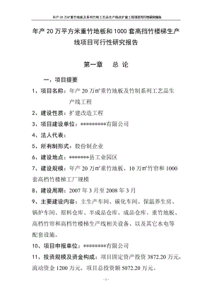 年产20万平方米重竹地板和1000套高挡竹楼梯生产线项目可行性研究报告.doc