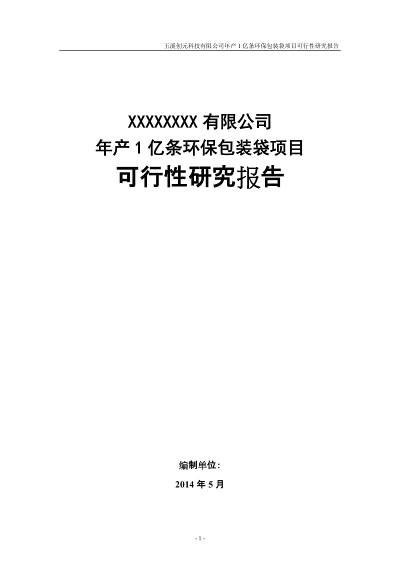 年产1亿条环保包装袋建设项目可行性研究报告.doc_第1页