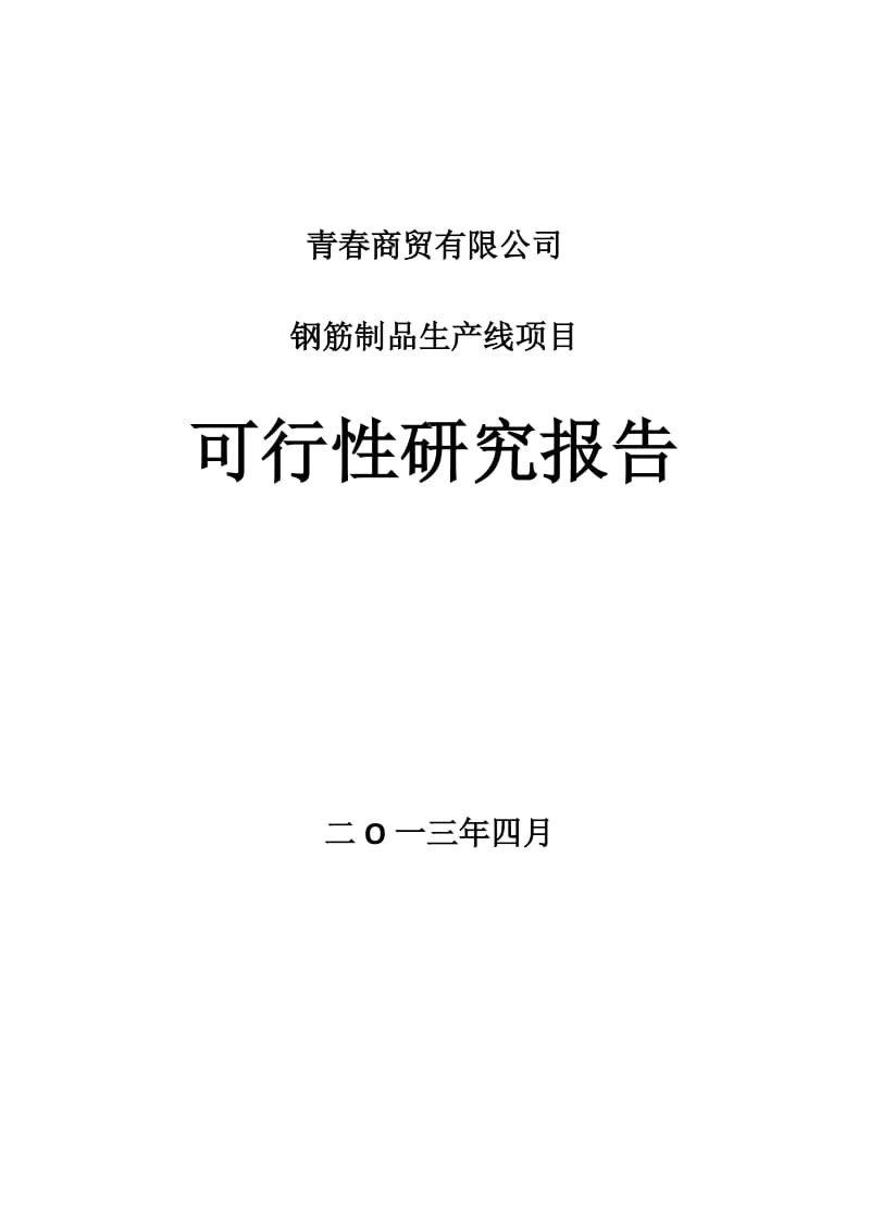 青春商贸有限公司钢筋制品生产线项目可行性研究报告.doc_第1页