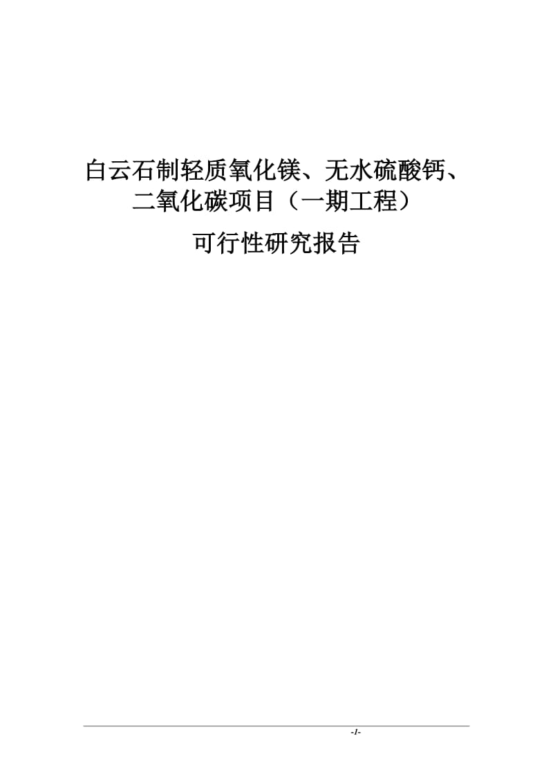 白云石制轻质氧化镁、无水硫酸钙、二氧化碳项目（一期工程）可行性研究报告（62页）.doc_第1页