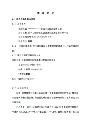 年产6万吨无碱池窑玻璃纤维生产线项目可行性研究报告.doc