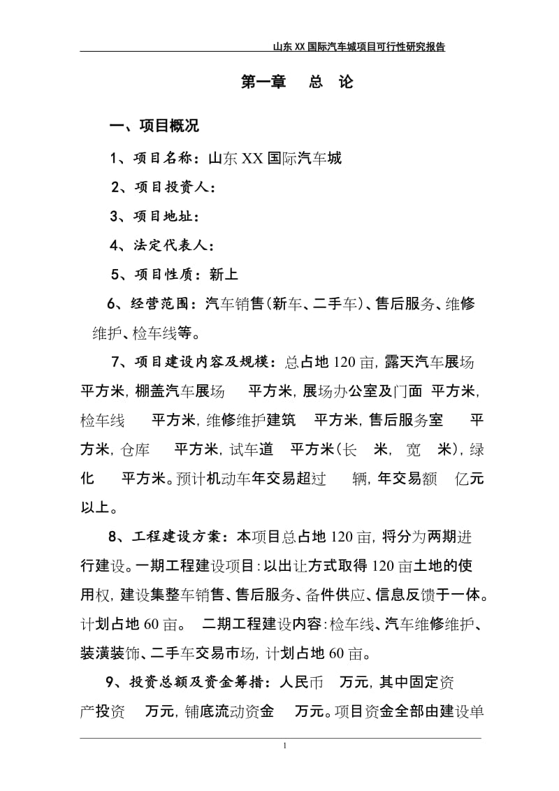 山东某国际汽车城项目可行性研究报告.doc_第1页