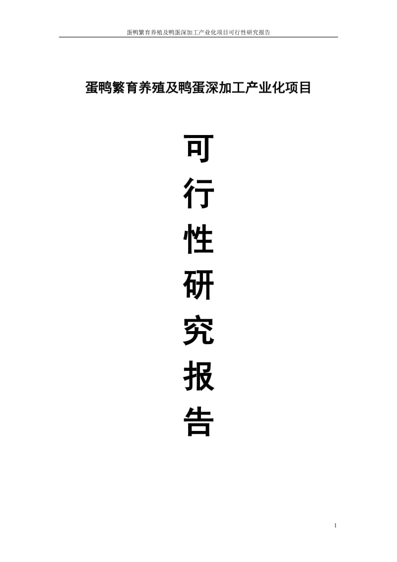 蛋鸭繁育养殖及鸭蛋深加工产业化建设项目可行性研究报告.doc_第1页