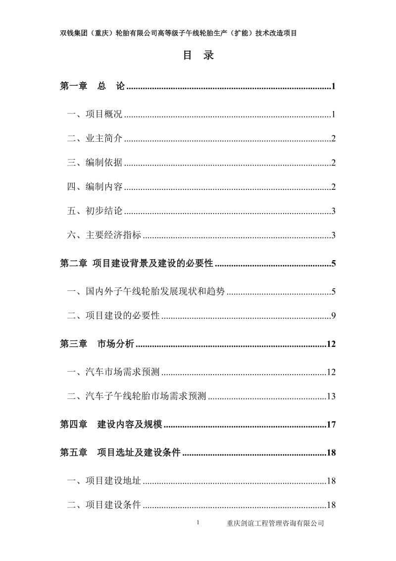 双钱集团（重庆）轮胎有限公司高等级子午线轮胎生产（扩能）技术改造项目可行性研究报告.doc_第1页