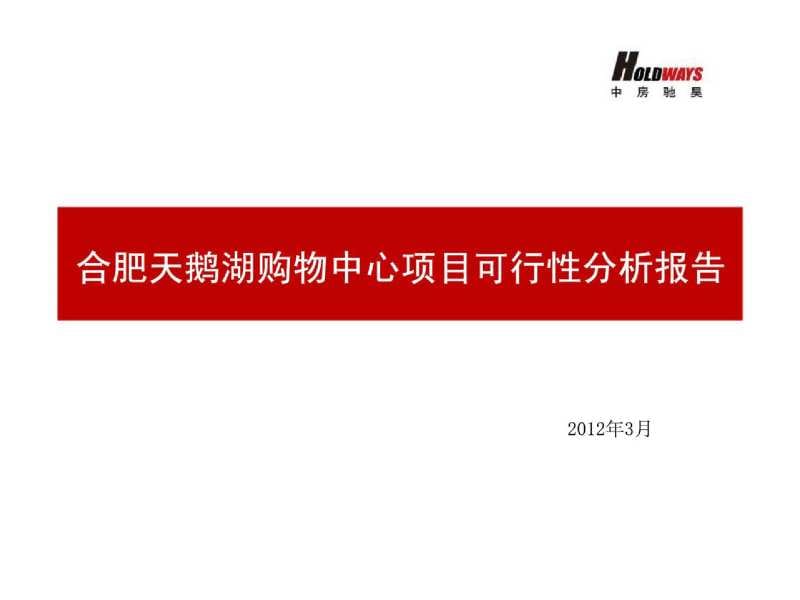 3月安徽合肥天鹅湖购物中心项目可行性研究报告.ppt_第1页