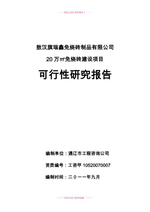 敖汉旗瑞鑫路面砖可行性研究报告.doc.doc