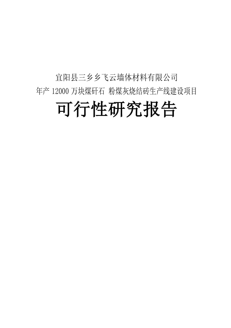 年产1.2亿块煤矸石粉煤灰烧结砖生产线建设项目可行性研究报告.doc_第1页