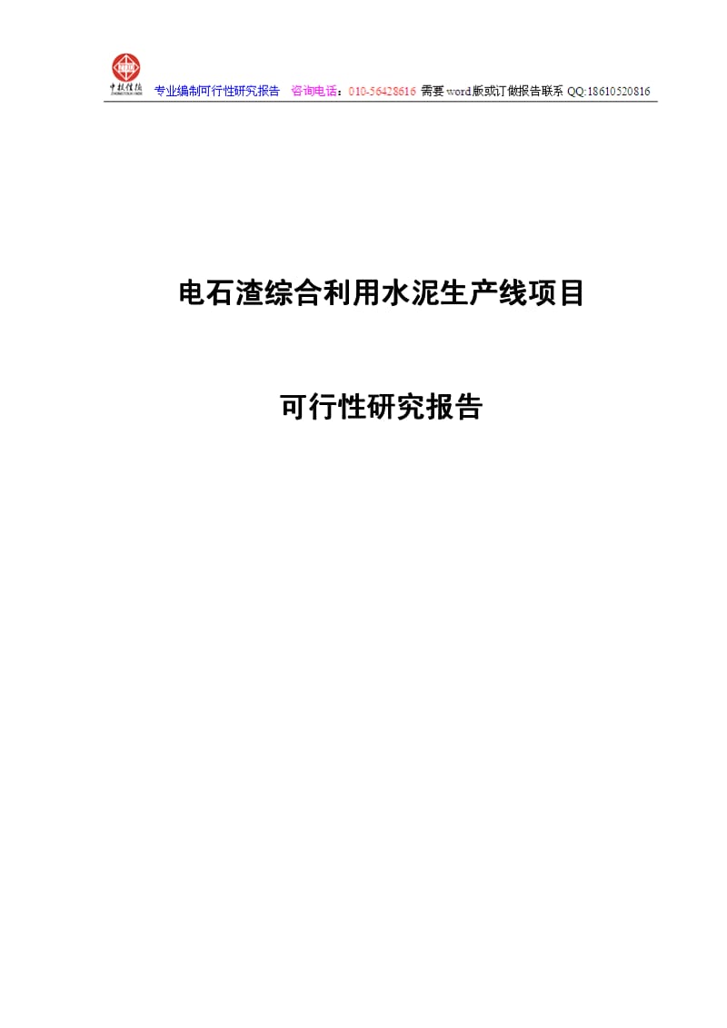 电石渣综合利用水泥生产线项目可行性研究报告范文.pdf_第1页