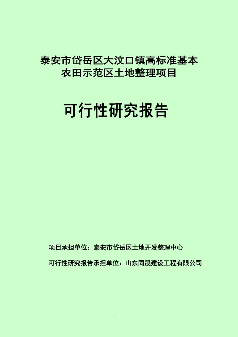 泰安市岱岳区大汶口镇高标准基本农田示范区土地整理项目可行性研究报告.doc_第1页