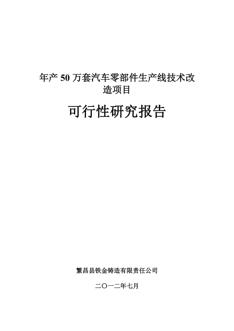 年产50万套汽车零部件生产线技术改造项目可行性研究报告.doc_第1页