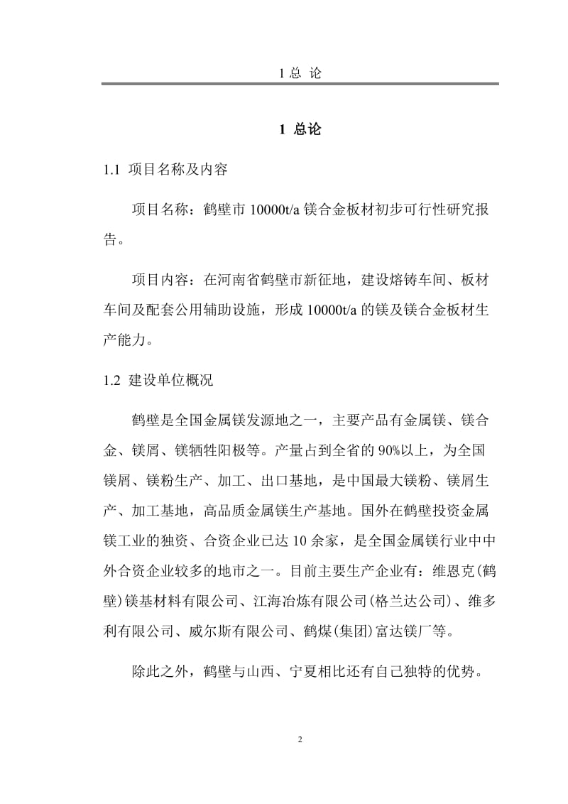 年产10000t镁合金板材项目可行性研究报告.doc_第2页