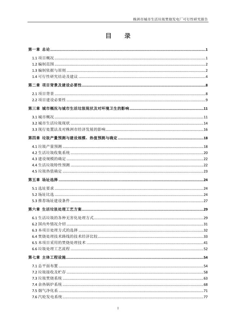 株洲市城市生活垃圾焚烧发电厂可行性研究报告1.doc_第1页