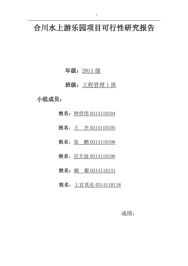 合川水上游乐设施项目可行性研究报告.doc_第1页