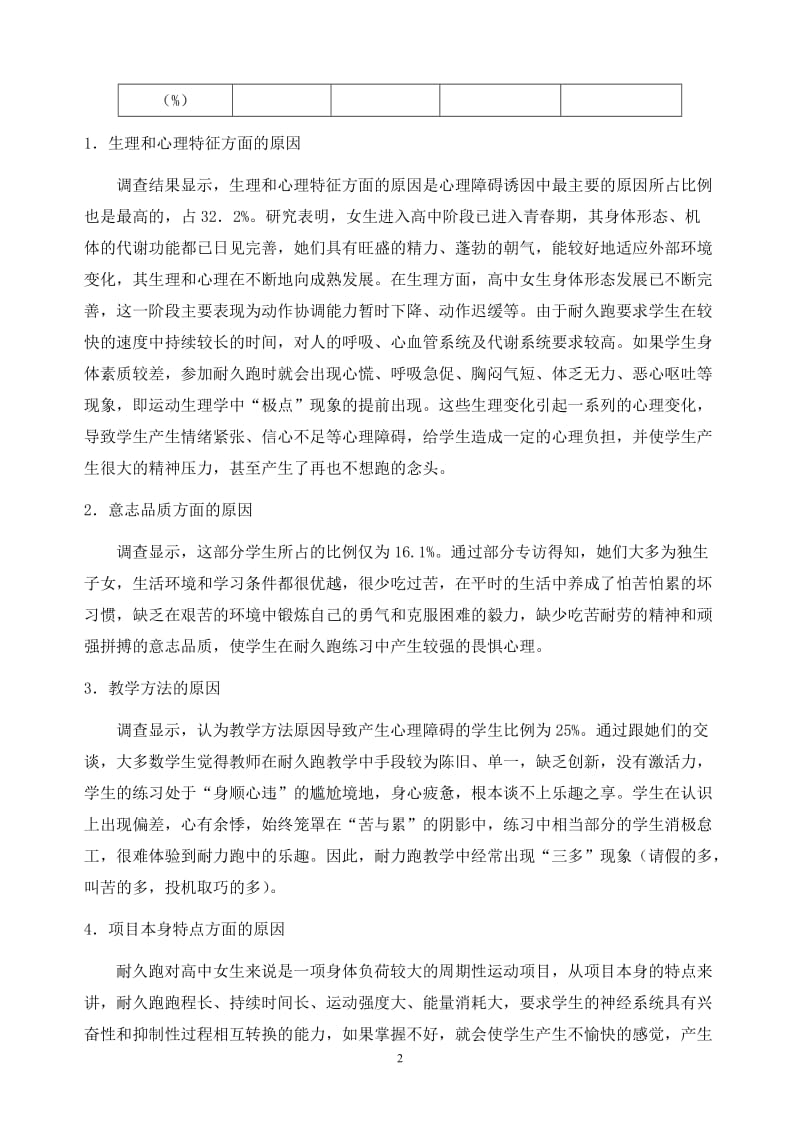 体育教学论文：高中女生学习耐久跑的心理障碍分析及对策研究.doc_第2页