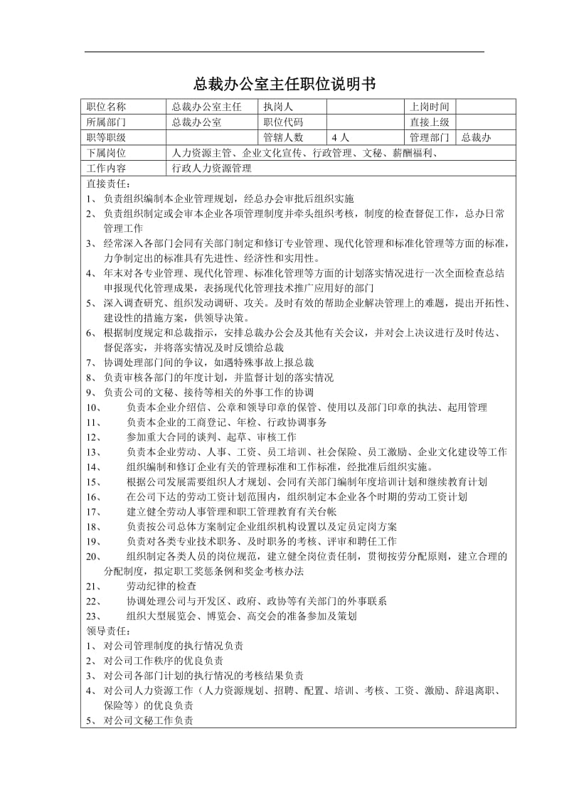 总裁办公室主任职位说明书.doc_第1页