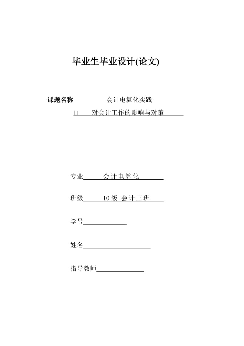 会计电算化实践对会计工作的影响与对策 毕业论文.doc_第1页