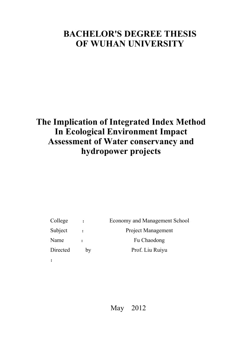 毕业设计（论文）-综合指数法在水利水电项目环境影响评价中的应用.docx_第2页