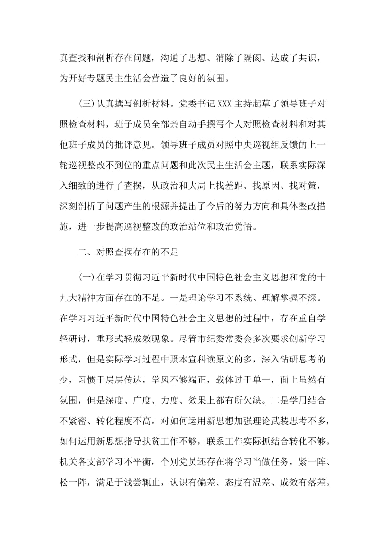 2019新版巡视反馈意见整改专题民主生活会班子对照检查材料.doc_第2页