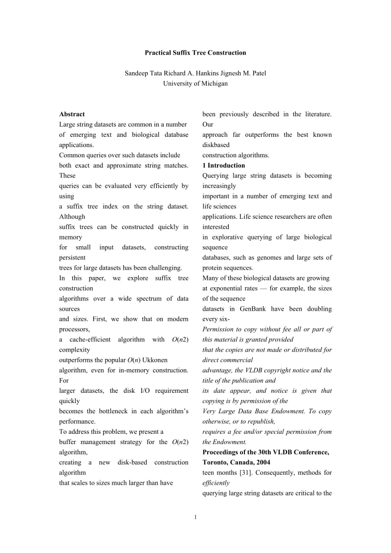 生物信息导论英文论文Practical Suffix Tree Construction 生物信息导论英文论文-Practical Suffix Tree Construction.doc_第1页