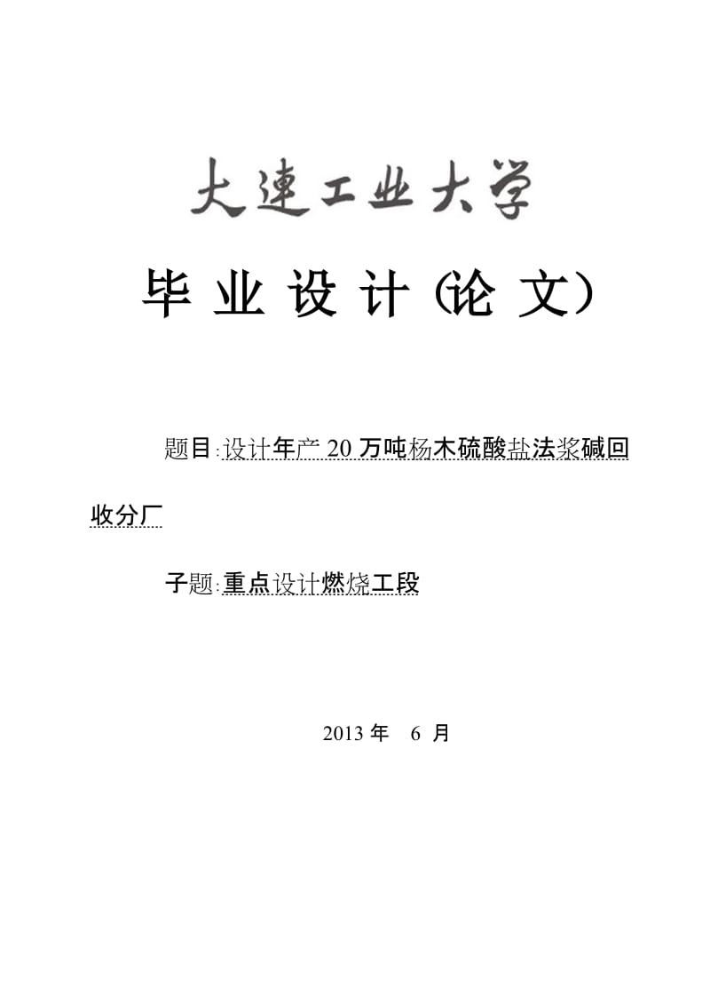 设计年产20万吨杨木硫酸盐法浆碱回收分厂 毕业论文.doc_第1页