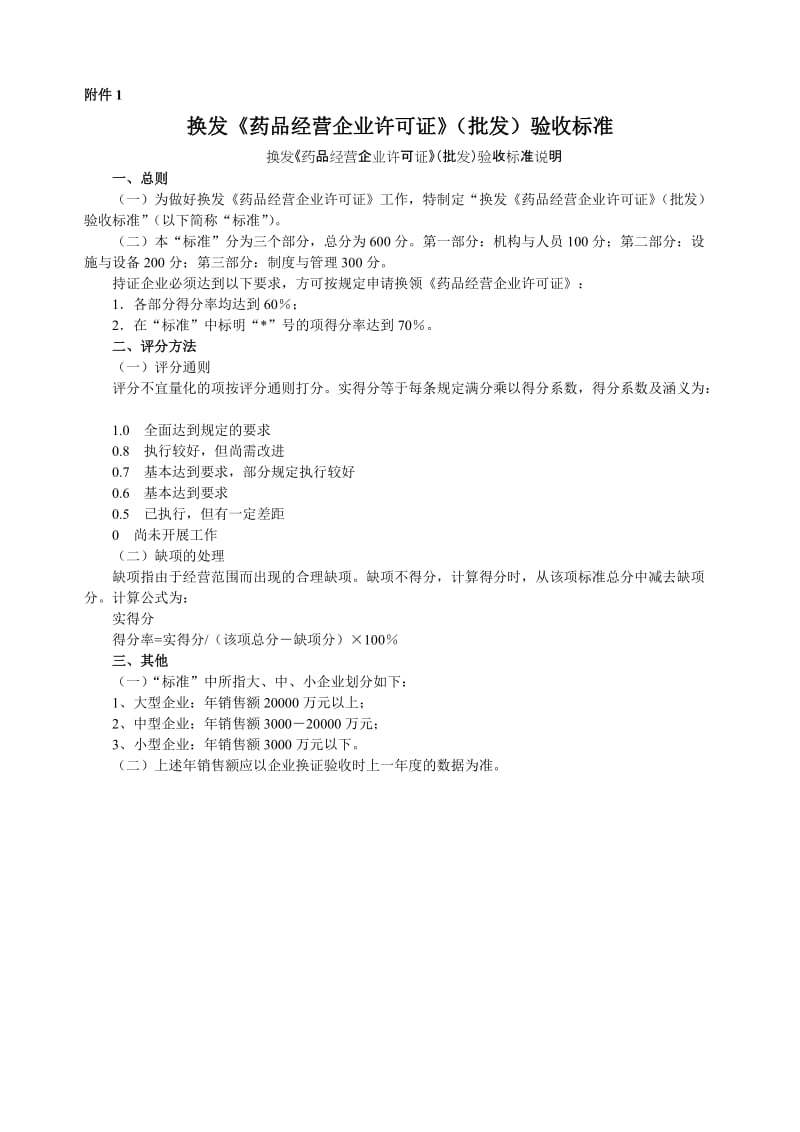 换发《药品经营企业许可证》（批发）验收标准.doc_第1页