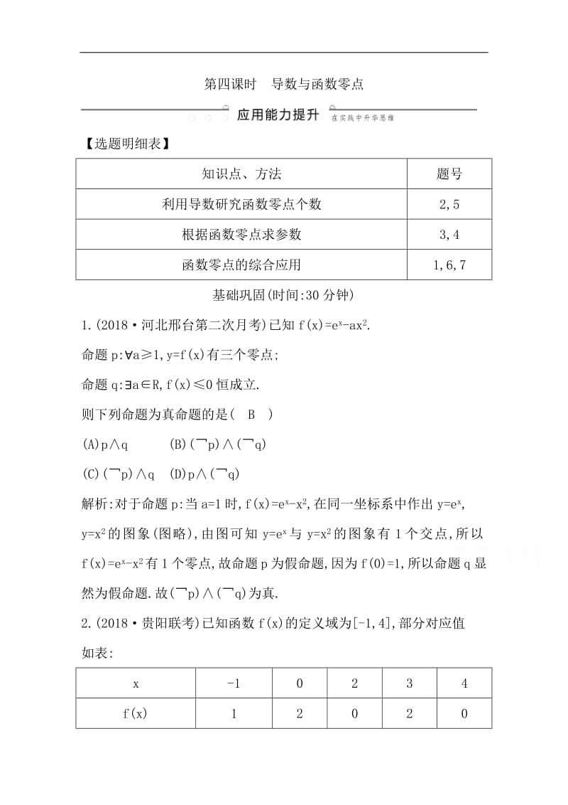 2020版导与练一轮复习文科数学习题：第十三篇　导数及其应用（选修1-1） 第11节　导数在研究函数中的应用第四课时　导数与函数零点 Word版含解析(数理化网).pdf_第1页