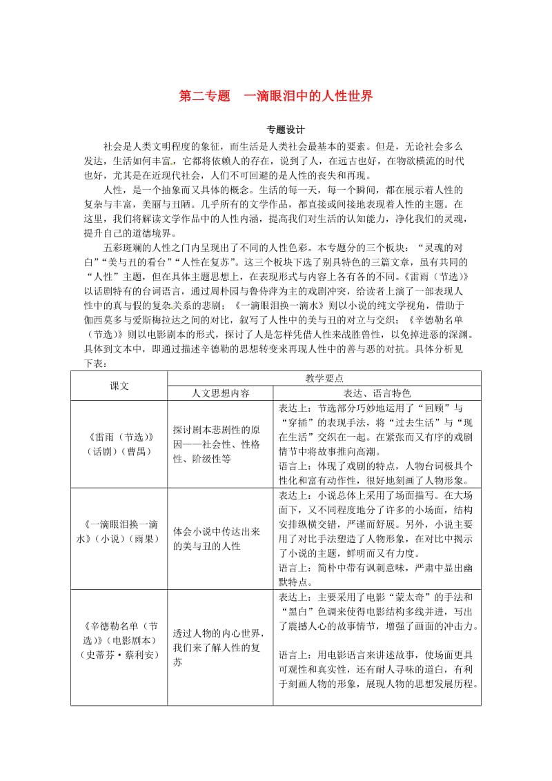 最新版高中语文 第二单元 一滴眼泪中的人性世界 雷雨教案 苏教版必修4.doc_第1页