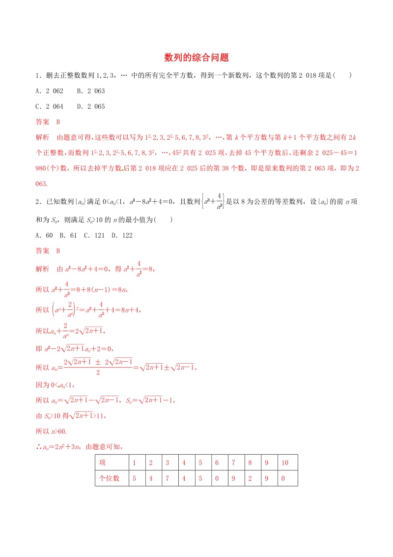 2019年高考数学考纲解读与热点难点突破专题12数列的综合问题热点难点突破理含解析.pdf_第1页