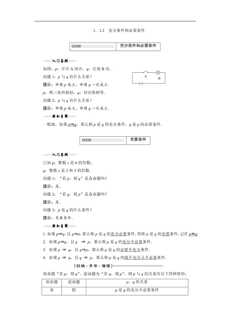 2018-2019学年高二数学苏教版选修2-1讲义：第1部分 第1章 1.1 1.1.2 充分条件和必要条件含解析.pdf_第1页