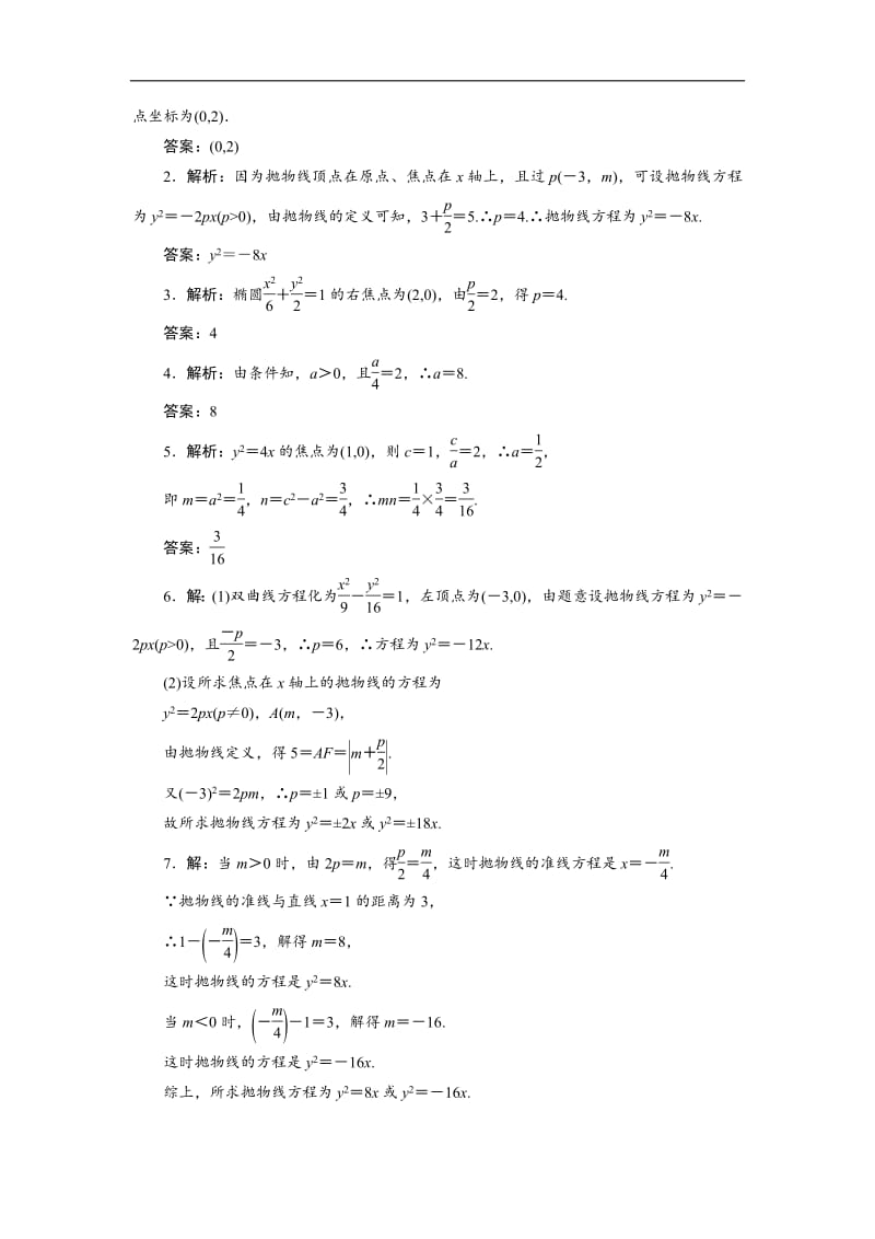 2018-2019学年高二数学苏教版选修2-1课时跟踪训练：（十二）　抛物线的标准方程含解析.pdf_第2页