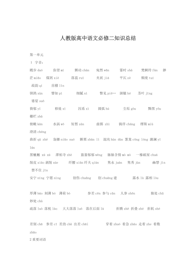 最新 【人教版】高中语文必修二知识总结.doc_第1页