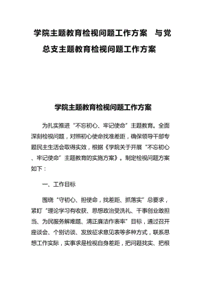 学院主题教育检视问题工作方案与党总支主题教育检视问题工作方案.docx