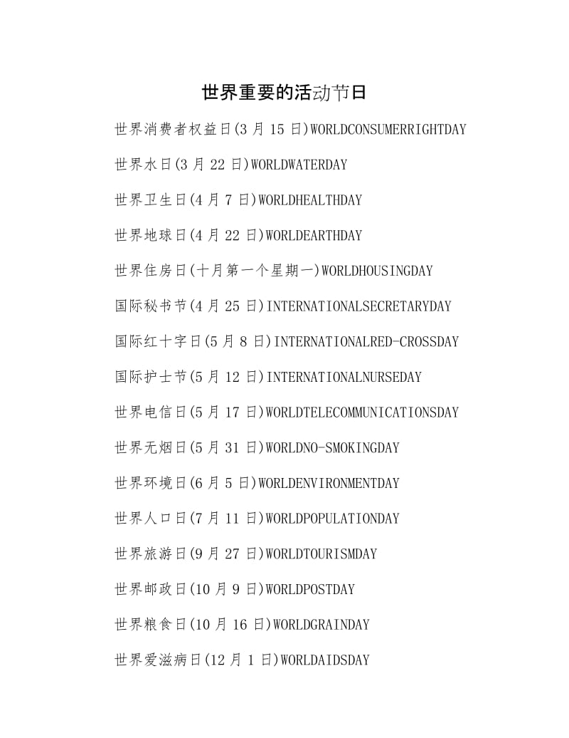 世界重要的活动节日.docx_第1页