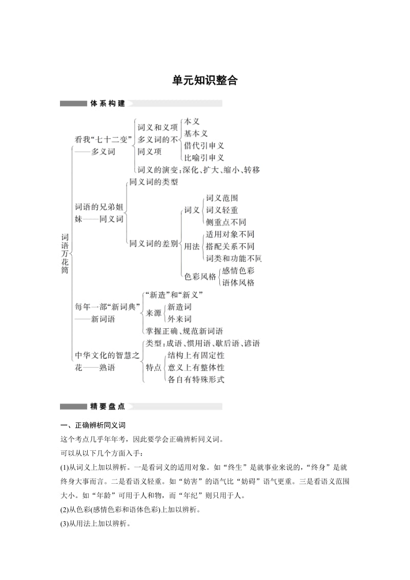 最新高中语文人教版练习题学案：知识整合3：第四课 词语万花筒 含答案.doc_第1页