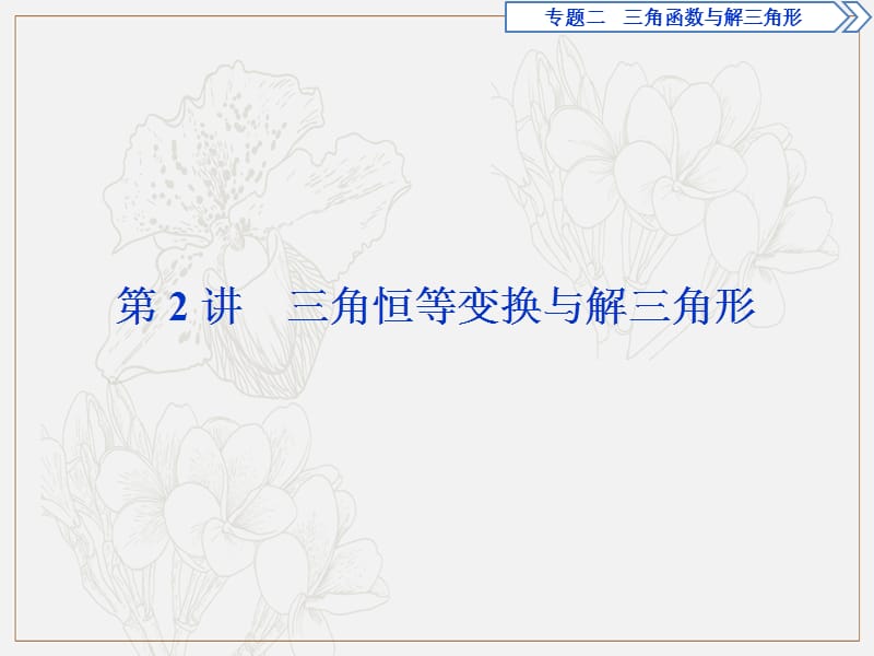 2019届高考数学二轮复习课件： 第二部分专项二 专题二 2 第2讲　三角恒等变换与解三角形 .ppt_第1页