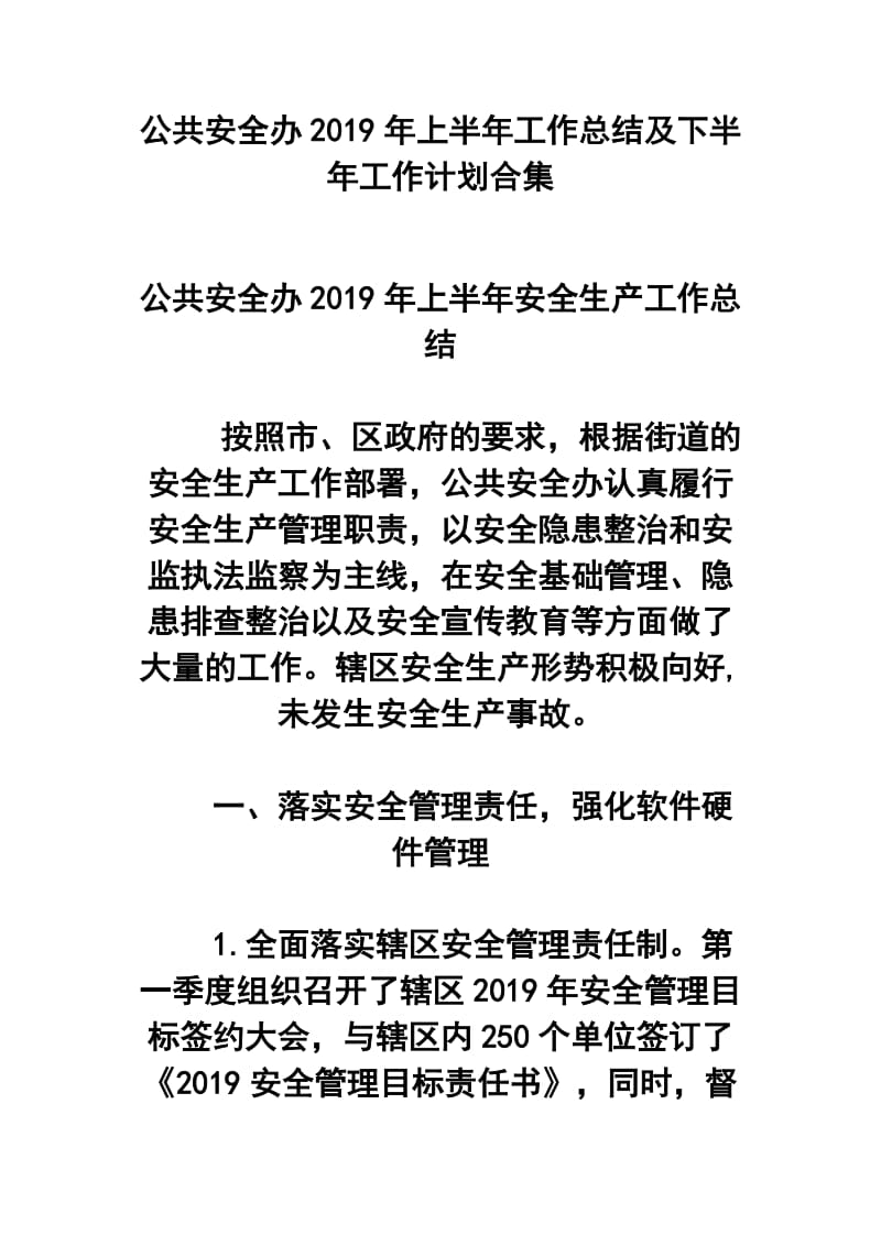 公共安全办2019年上半年工作总结及下半年工作计划合集.docx_第1页