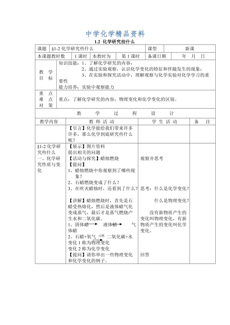 精品沪教版九上第1章《化学研究些什么》教案设计【1】.doc_第1页