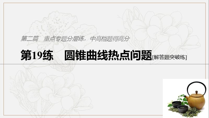 浙江专用2019高考数学二轮复习精准提分第二篇重点专题分层练中高档题得高分第19练圆锥曲线热点问题课件.pptx_第1页