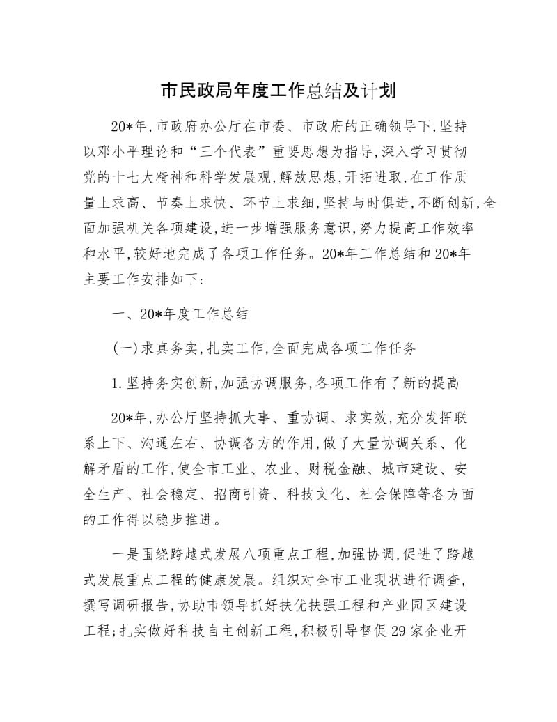 市民政局年工作总结及计划.docx_第1页