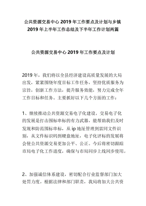 公共资源交易中心2019年工作要点及计划与乡镇2019年上半年工作总结及下半年工作计划两篇.doc