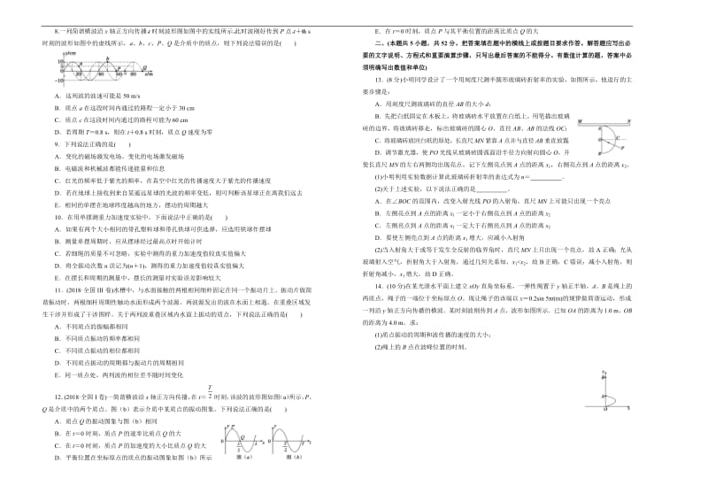 2020高考备考物理一轮复习单元训练金卷： 第十五单元 波与相对论 A卷 Word版含答案.pdf_第2页