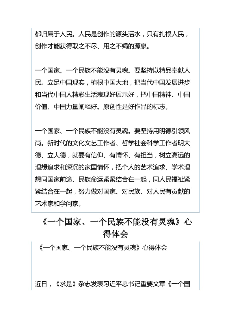 《一个国家、一个民族不能没有灵魂》心得体会与《一个国家、一个民族不能没有灵魂》心得体会（合集）.docx_第2页