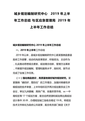 城乡规划编制研究中心2019年上半年工作总结与区应急管理局2019年上半年工作总结.docx