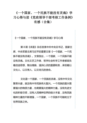 《一个国家、一个民族不能没有灵魂》学习心得与读《党政领导干部考核工作条例》有感（合集）.docx