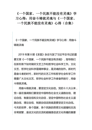 《一个国家、一个民族不能没有灵魂》学习心得：用奋斗铸就灵魂与《一个国家、一个民族不能没有灵魂》心得（合集）.docx