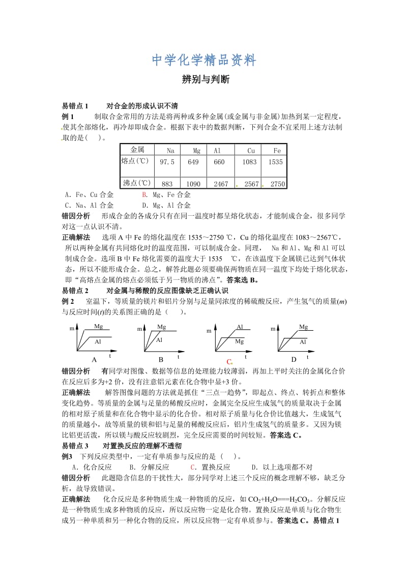 精品【鲁教版】九年级化学：第9单元 辨别与判断.doc_第1页