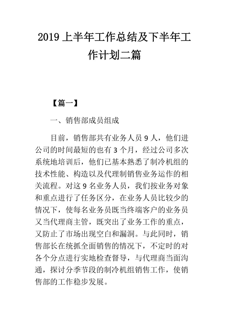 2019上半年工作总结及下半年工作计划二篇.docx_第1页