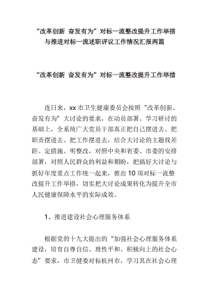 “改革创新 奋发有为”对标一流整改提升工作举措与推进对标一流述职评议工作情况汇报两篇.doc