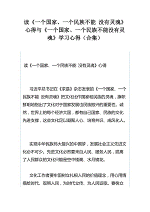 读《一个国家、一个民族不能 没有灵魂》心得与《一个国家、一个民族不能没有灵魂》学习心得（合集）.docx