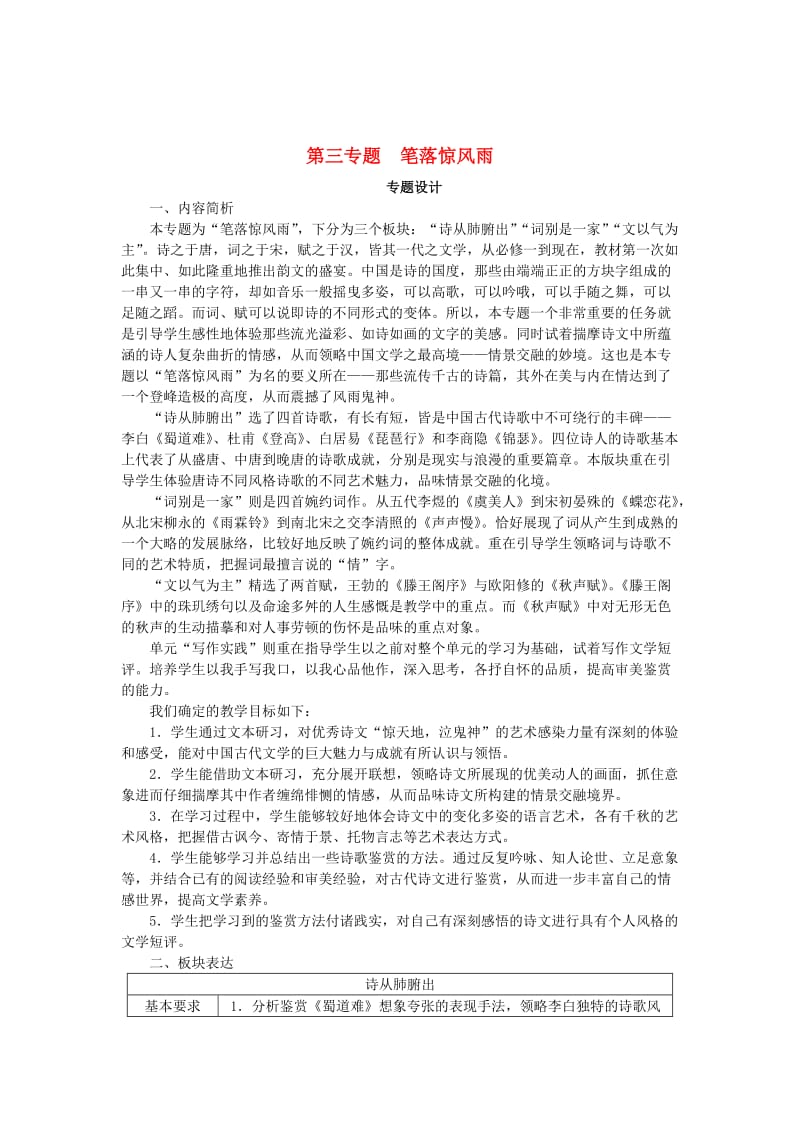 精品高中语文 第三单元 笔落惊风雨 蜀道难教案 苏教版必修4.doc_第1页